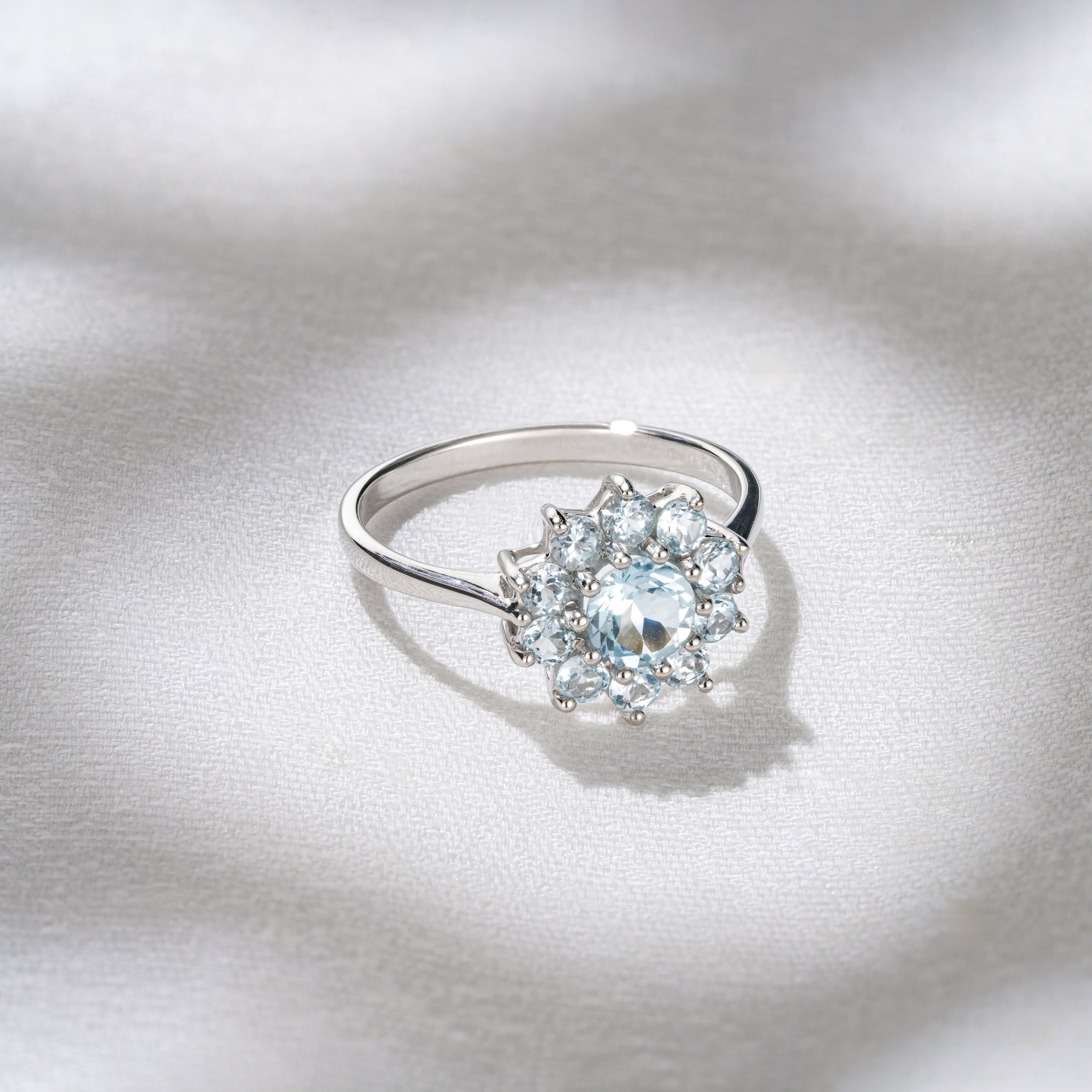 1.10ct Blue Topaz Cluster Ring in 9K White Gold